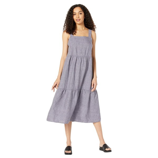 エイリーンフィッシャー レディース ワンピース トップス Tiered Strap Full-Length Dress in Washed Organic Linen Delave Misty Lilac