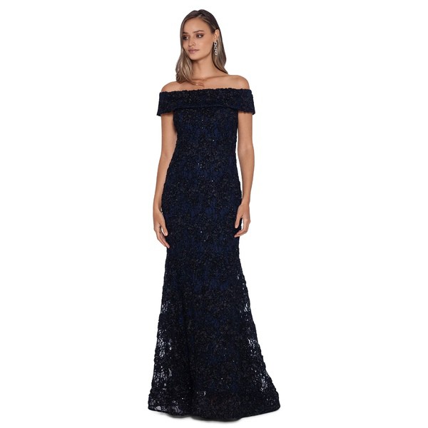 エスケープ レディース ワンピース トップス Off-the-Shoulder Long Lace Dress Black/Navy