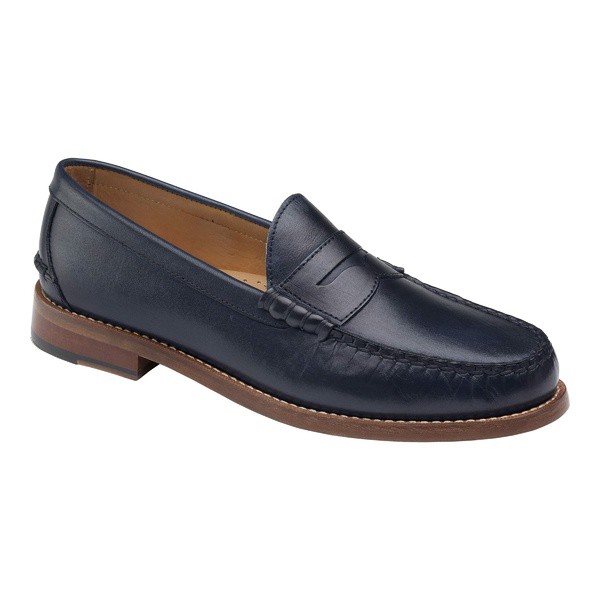 ジョンストンアンドマーフィー メンズ スリッポン・ローファー シューズ Halstead Penny Loafer Navy Full Grain