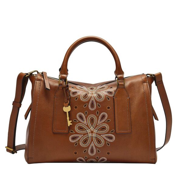 フォッシル レディース ハンドバッグ バッグ Parker Leather Satchel Brown