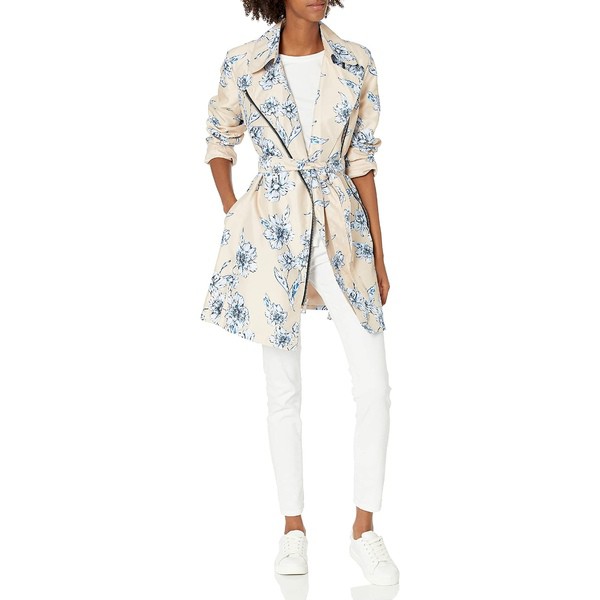 カールラガーフェルド レディース コート アウター Women Double Breasted Belted Trench Coat Floral Print