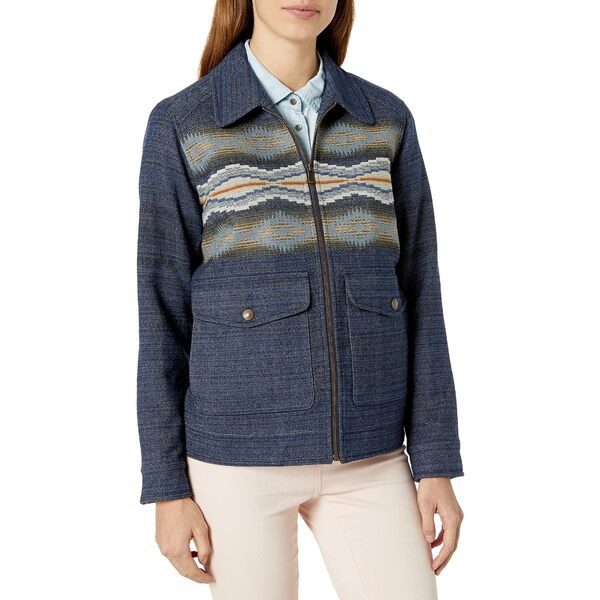 ペンドルトン レディース コート アウター Women's Stana Wool Jacket Crescent Bay Navy Jacquard