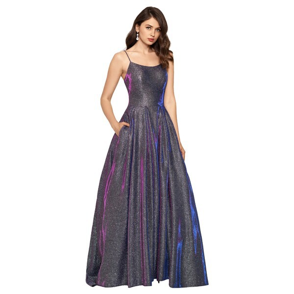 ベッツィ アンド アダム レディース ワンピース トップス Long Hi-Lo Scoop Neck Glitter Ballgown Black/Silver/Fuchsia