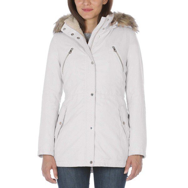 ナウティカ レディース コート アウター Women's Microfiber Parka Anorak Jacket with Faux Fur Hooded Trim Cement