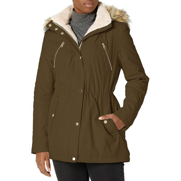 ナウティカ レディース コート アウター Women's Microfiber Parka Anorak Jacket with Faux Fur Hooded Trim Olive