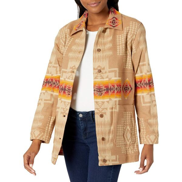 ペンドルトン レディース コート アウター Women's Jacquard Barn Jacket Tan Chief Joseph Jacquard