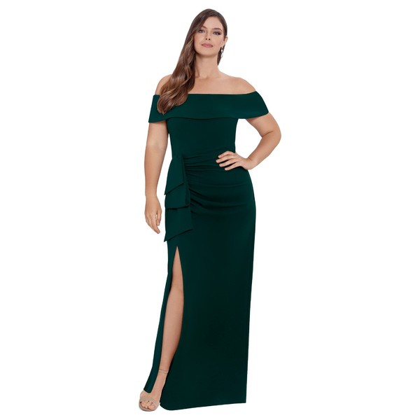 エスケープ レディース ワンピース トップス Plus Size Long Off-the-Shoulder Scuba Crepe Pine