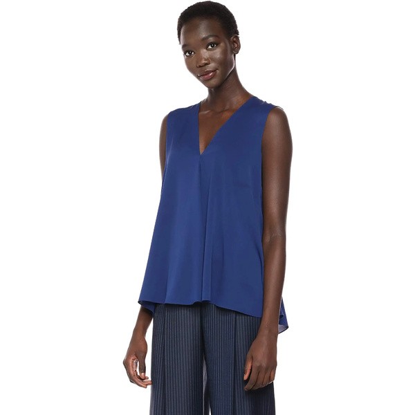 セオリー レディース シャツ トップス Women's V Neck a Line Sleevless Pleated Top Navy Sapphire