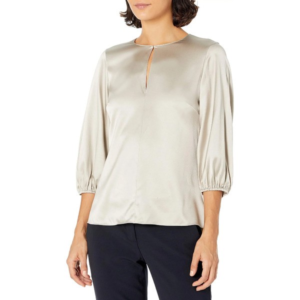 セオリー レディース シャツ トップス Women's Stretch Satin Volume Sleeve Top Silver Grey