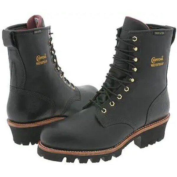 チペワ メンズ ブーツ＆レインブーツ シューズ 8" Black Logger W/P Insulated Steel Toe Black Oiled