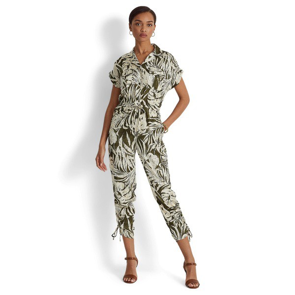 ラルフローレン レディース ジャンプスーツ トップス Petite Palm LeafPrint Twill Jumpsuit Olive Multi