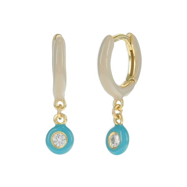 チャンルー レディース ピアス＆イヤリング アクセサリー Enamel Hoop with White Diamond Turquoise