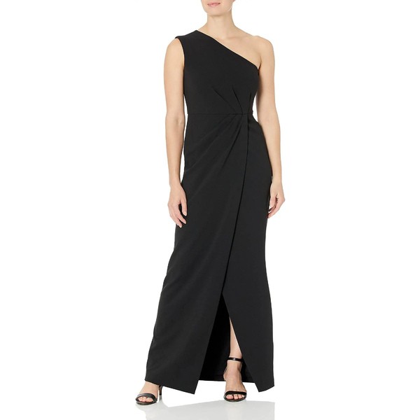 カルバンクライン レディース ワンピース トップス Women's One Shoulder Gown with Waist Ruch Black