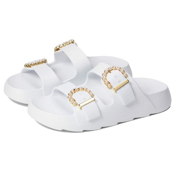 スチュアート ワイツマン レディース サンダル シューズ Pearl Buckle Slide White