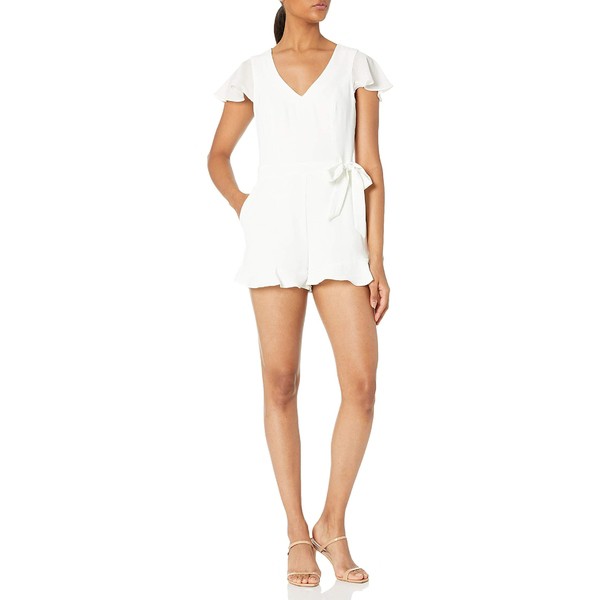 パーカー レディース ジャンプスーツ トップス Womens Short Sleeve Romper, Catherine Combo Romper Pearl