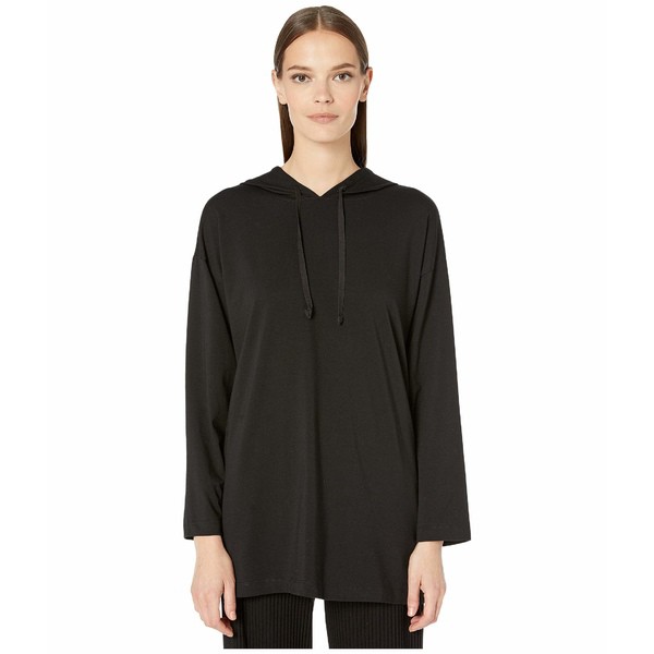 【別倉庫からの配送】 エイリーンフィッシャー レディース パーカー・スウェットシャツ アウター Organic Cotton Stretch Jersey Hooded Long Box-Top Black, アメ横大津屋スパイス豆の専門店 047db86a