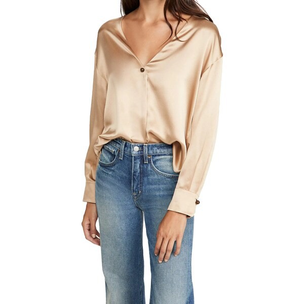 ヴィンス レディース シャツ トップス Women's V-Neck Ball Button Blouse Chamois