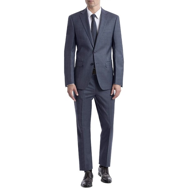 カルバンクライン メンズ カジュアルパンツ ボトムス Men's Slim Fit Dress Pant Medium Blue Sharkskin