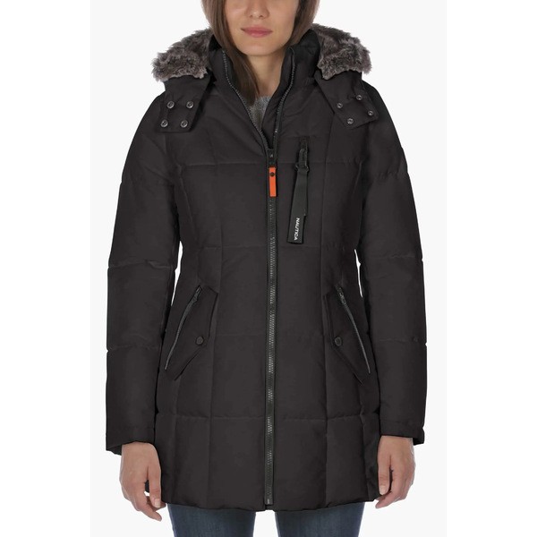 ナウティカ レディース コート アウター Women's Heavyweight Puffer Jacket with Faux Fur Lined Hood Black