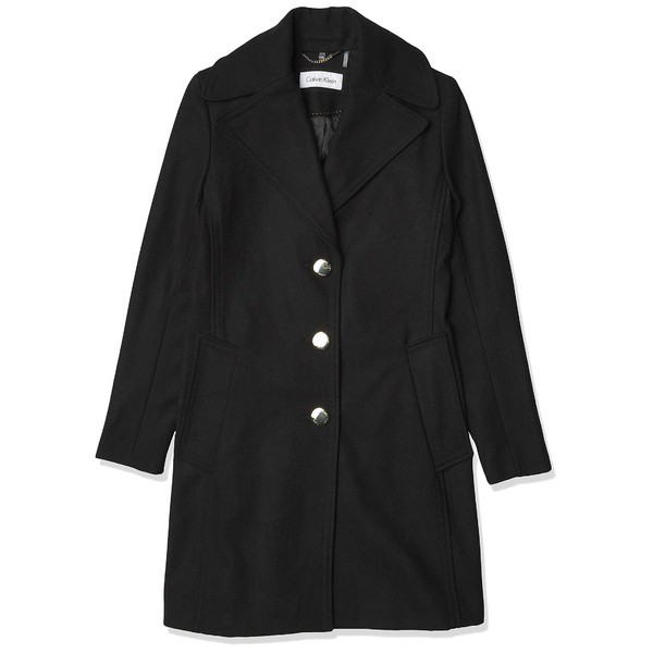 カルバンクライン レディース コート アウター Women's Single Breasted Spread Collar Wool Jacket Black