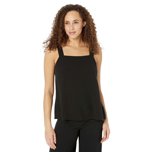 エイリーンフィッシャー レディース シャツ トップス Square Neck Cami in Silk Georgette Crepe Black