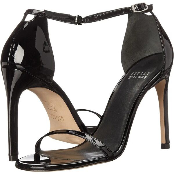 スチュアート ワイツマン レディース ヒール シューズ Nudistsong Ankle Strap Sandal Black Patent Leather