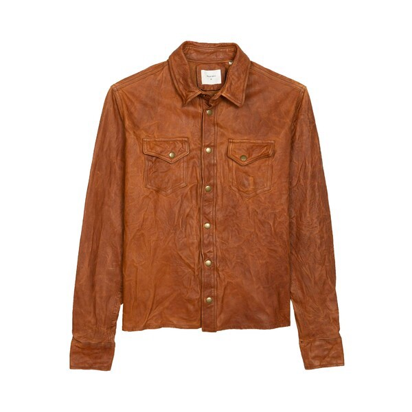 ビリーレイド メンズ シャツ トップス Men's Washed Leather Antique Brass Snap Workshirt Cognac