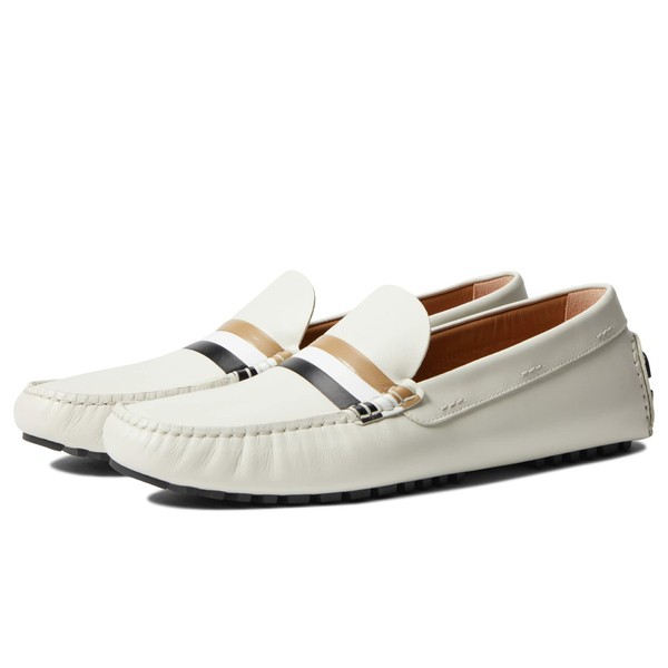 ヒューゴボス メンズ スリッポン・ローファー シューズ Driver Moccasins with Iconic Stripe White