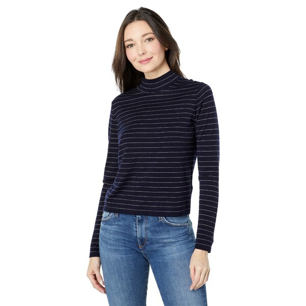 ヴィンス レディース シャツ トップス Striped Saddle Sleeve Pullover Top Deep Lapis/Heather Chamois