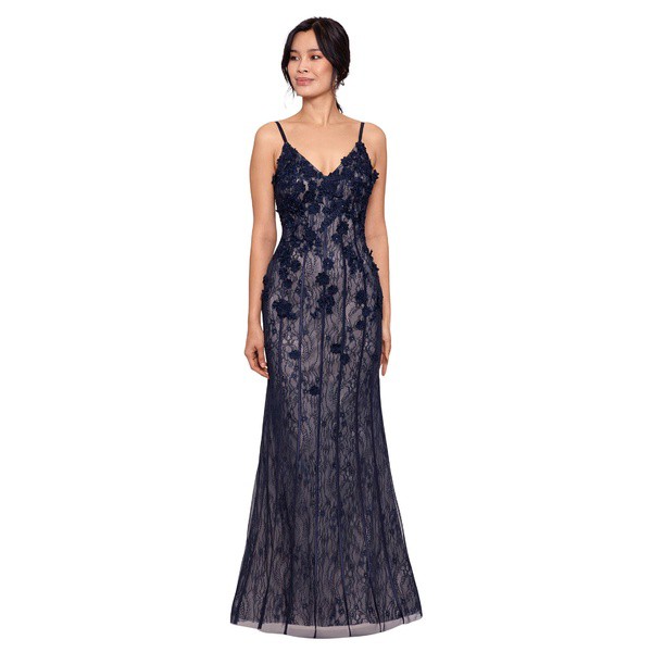 エスケープ レディース ワンピース トップス Long Lace 3-D Flower Gown Navy/Champagne