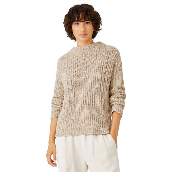 エイリーンフィッシャー レディース ニット&セーター アウター Funnel Neck Box Sweater in Peruvian Organic Cotton Boucle Wheat