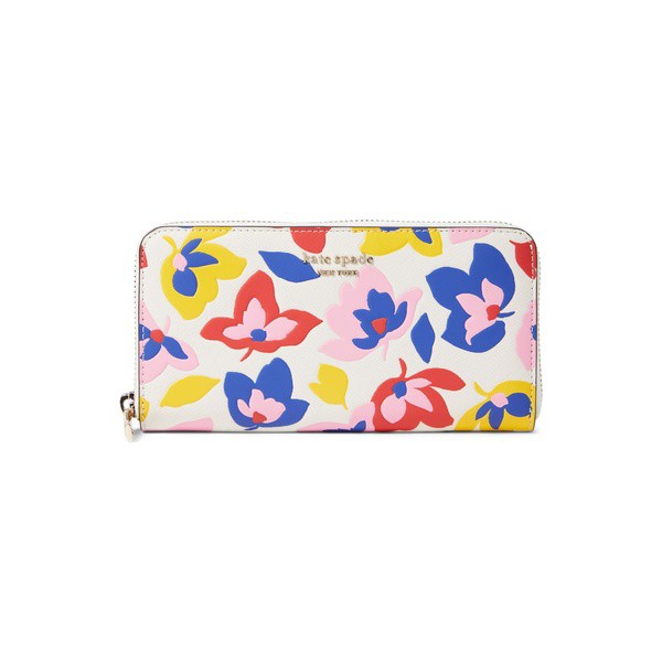 ケイト スペード レディース 財布 アクセサリー Spencer Summer Flower Embossed Saffiano Leather Zip Around Continental Wallet Cream