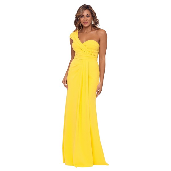 ベッツィ アンド アダム レディース ワンピース トップス One Shoulder Cap Sleeve Crepe Gown Yellow