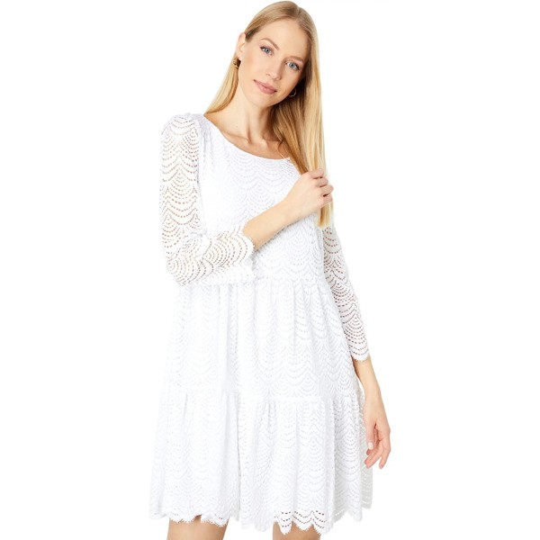 リリーピュリッツァー レディース ワンピース トップス Geanna Dress Resort White Scalloped Shell Lace