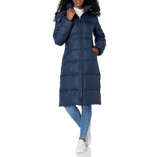 コールハーン レディース コート アウター Women's Essential Down Coat with Fur Trim Hood Navy