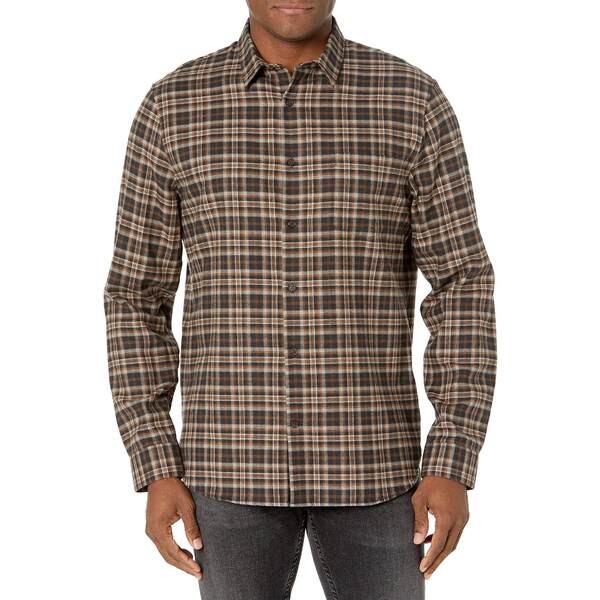 ヴィンス メンズ シャツ トップス Men's Brushed Plaid Long Sleeve Oak Brown