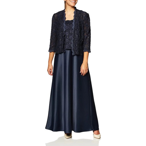 アレックスイブニングス レディース ワンピース トップス Women's Long Mock Jacket Dress with Satin Skirt Midnight