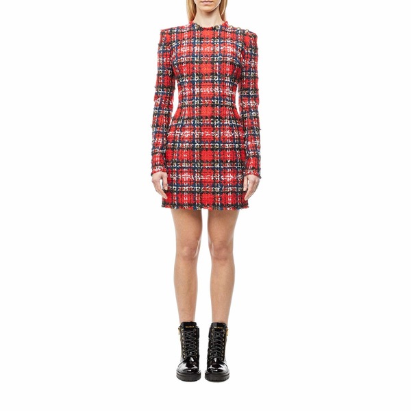 すこやか工房 バルマン レディース ワンピース トップス Tartan Tweed Dress Red Multicolor Aristaes Co Uk
