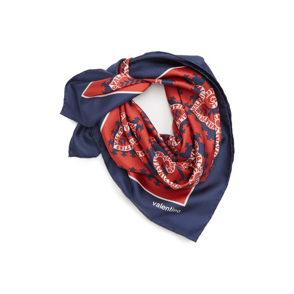 ヴァレンティノ レディース マフラー ストール スカーフ アクセサリー Valentino Mini Silk Bandana Scarf Mattone Pure Blue Avorio Ryqueza