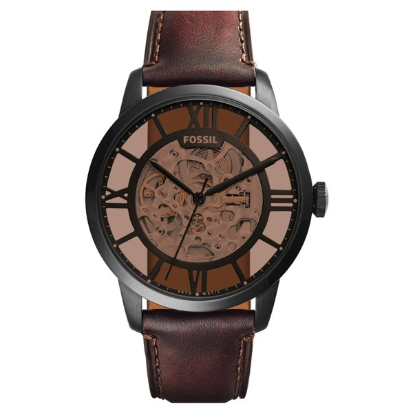 フォッシル メンズ 腕時計 評判 アクセサリー Fossil 39 Townsman 39 Automatic 44mm Leather Strap Brown Watch Amber