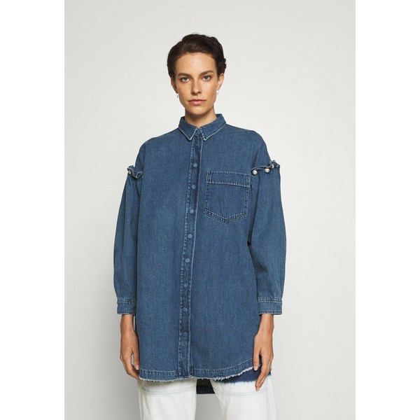 マザーオブパール レディース ワンピース トップス SHIRT DRESS WITH PEARL SHOULDER - Denim dress - stone wash stone wash