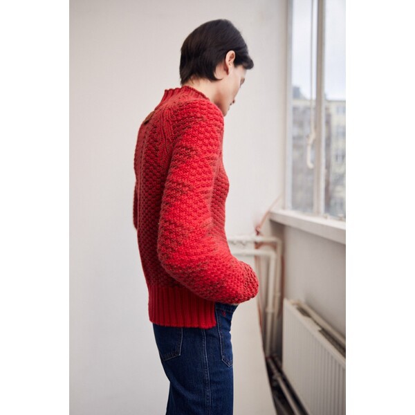 ヴィクトリア ベッカム レディース パーカー・スウェットシャツ アウター INTARSIA DETAIL FITTED - Jumper - bright red/dark camel mou