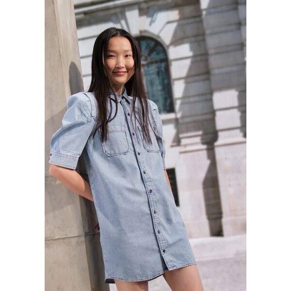 フレームデニム レディース ワンピース トップス ROSETTE SLEEVE SHIRT DRESS - Denim dress - cresthaven cresthaven