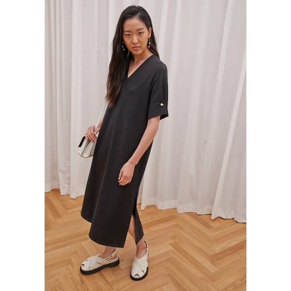 マザーオブパール レディース ワンピース トップス V-NECK MIDI DRESS WITH PEARL BAR SLEEVE - Jersey dress - black black