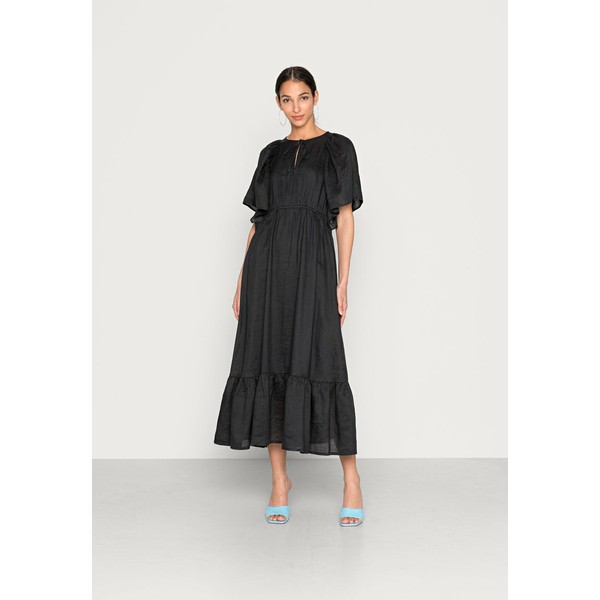 マルコポーロ レディース ワンピース トップス GATHERING BAT SLEEVE FRONT SLIT MIDI LENGTH - Day dress - black black