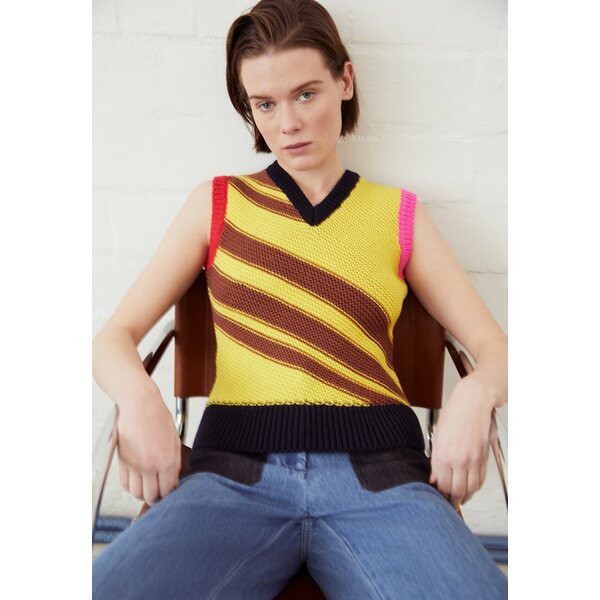 ヴィクトリア ベッカム レディース パーカー・スウェットシャツ アウター PATCHWORK STRIPE TANK - Jumper - yellow yellow