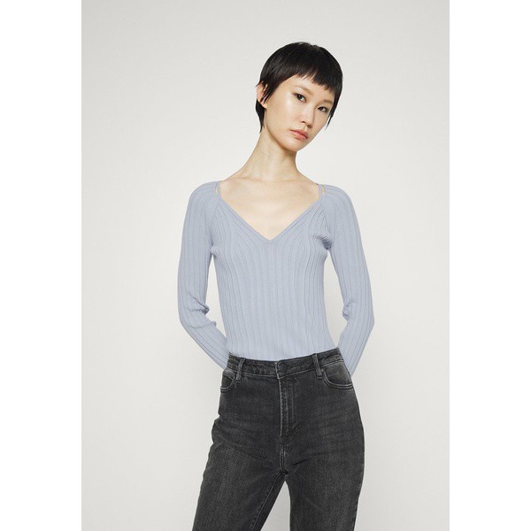 プロエンザ スクーラー ホワイト レーベル レディース パーカー・スウェットシャツ アウター LIGHTWEIGHT V-NECK - Jumper - stone blue