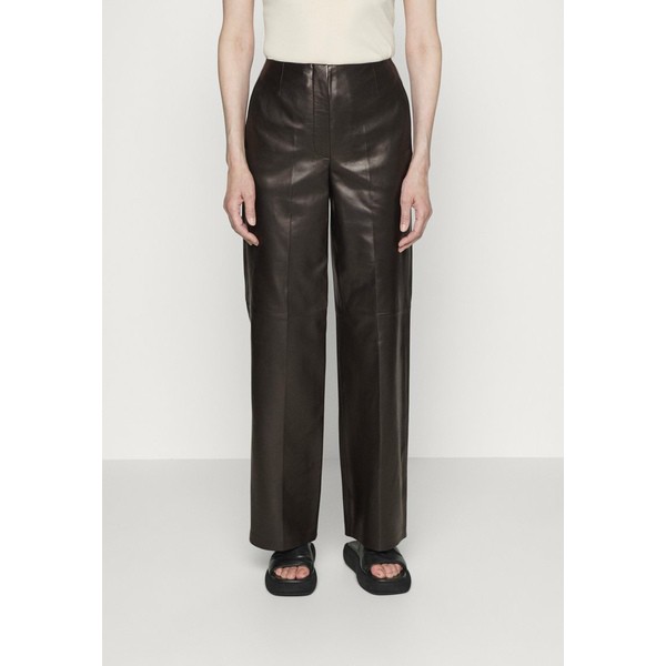 カルバンクライン レディース カジュアルパンツ ボトムス WIDE LEG PANT - Leather trousers - black black