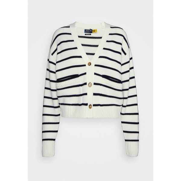 ラルフローレン レディース ニット&セーター アウター STRIPED MERINO WOOL V-NECK CARDIGAN - Cardigan - cream/navy stripe cream/navy