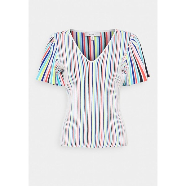 ミリー レディース Tシャツ トップス STRIPED FLUTTER SLEEVE - Print T-shirt - white/multi white/multi